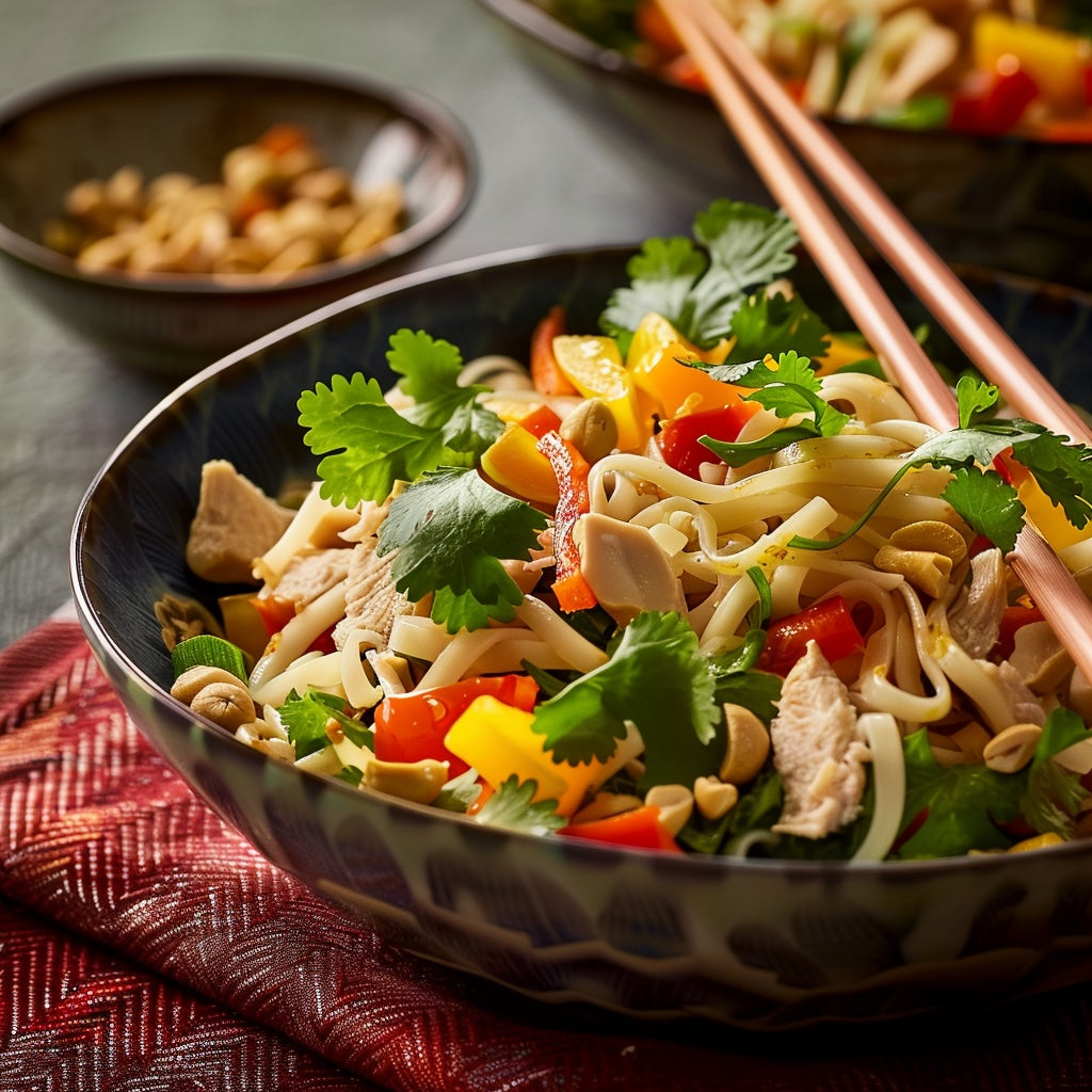 Asiatischer Manuka Honig Hühnchen-Nudelsalat - auch vegetarisch machbar!